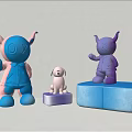 Unique Artistic Dolls Including Blue Pink Purple Horns And White Small Dog On Textured Bases