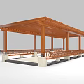 Modern Landscape Pavilion with Wooden Structure Dark Roof Circular Design and Benches