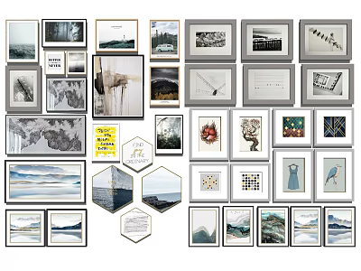 Diverse Wall Art Prints With Various Frames And Decorative Styles For Home 3d model