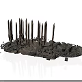 Modern Sculptural Structure Featuring Rusted Metal Spikes And Rubble Base 3d model