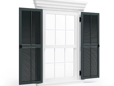 Classic Casement Window With White Frame And Black Wooden Shutters Design 3d model