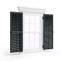 Classic Casement Window With White Frame And Black Wooden Shutters Design