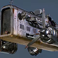 Vintage Race Car With Unique Propellers And Industrial Mechanical Metal Design