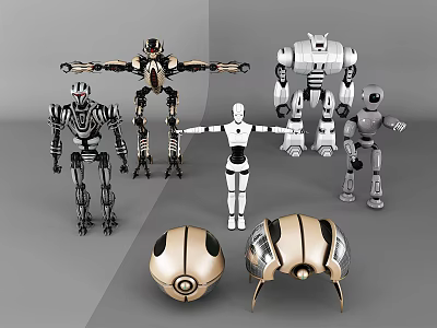 Smart Machines Robot Models In Various Forms With Different Designs And Metallic Parts 3d model