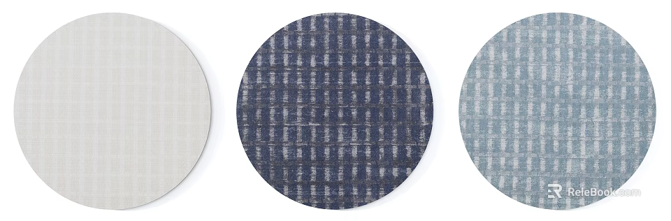 Modern Round Rugs With Navy Blue Grid Pattern And Light Blue Accents 3d model