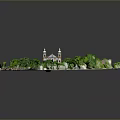 Red Roof Building Main Gate With Circular Plaza Lush Green Trees And Road