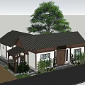 Traditional Chinese House Featuring Classic Tiled Roof Wooden Door Carved Windows and Green Plants