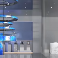 Modern Lobby Interior With Blue Spiral Decorative Structure And Marble Reception Desk 3d model