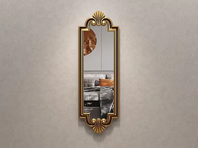 Ornate Gold Framed Decorative Wall Mounted Mirror Reflecting Modern Room Interior 3d model