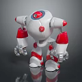 Cartoon Style Robot Character in Game with White Red Color Round Head and Claw Hands