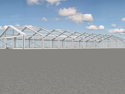 Large Glass Canopy Structure With Metal Frame Under Blue Sky And Clouds 3d model
