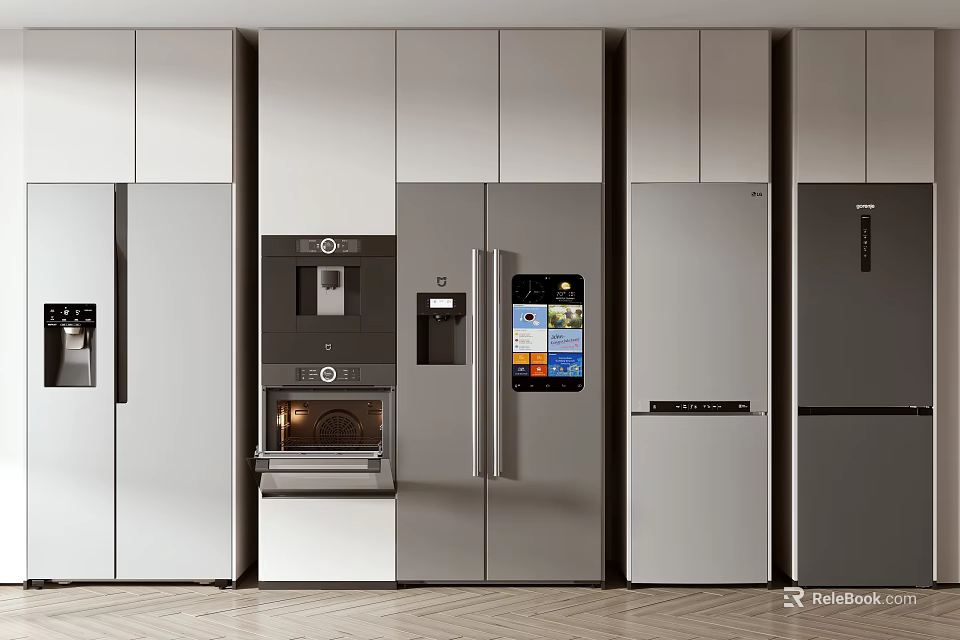 Modern Kitchen Refrigerator Freezer Design With Built in Cabinets And Sleek Stainless Steel 3d model 
