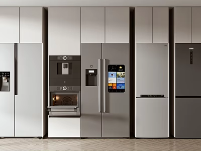 Modern Kitchen Refrigerator Freezer Design With Built in Cabinets And Sleek Stainless Steel 3d model