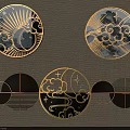 Stylish Circular Wall Decor With Cloud Patterns Geometric Designs And Metallic Frames 3d model