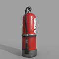 Red Fire Extinguisher with Mounted Hose and Instruction Label as Safety Equipment