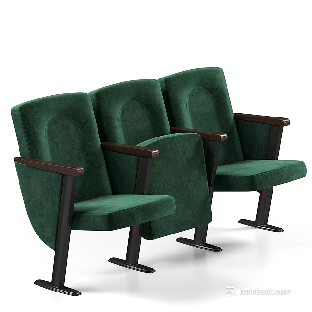 Green Upholstered Public Chairs With Wooden Arms And Metal Legs For Theater 3d model 