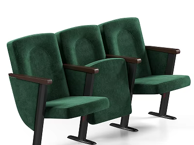 Green Upholstered Public Chairs With Wooden Arms And Metal Legs For Theater 3d model
