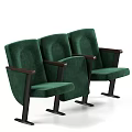 Green Upholstered Public Chairs With Wooden Arms And Metal Legs For Theater