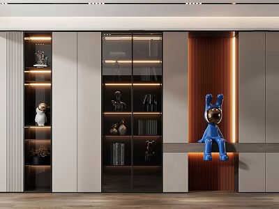 Modern Decorative Cabinet With Glass Doors Built in Lighting And Blue Figurine 3d model