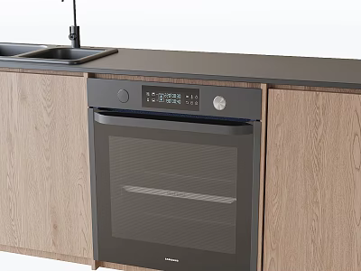 Modern Kitchen Interior With Built In Oven Wooden Cabinets And Countertop Sink 3d model