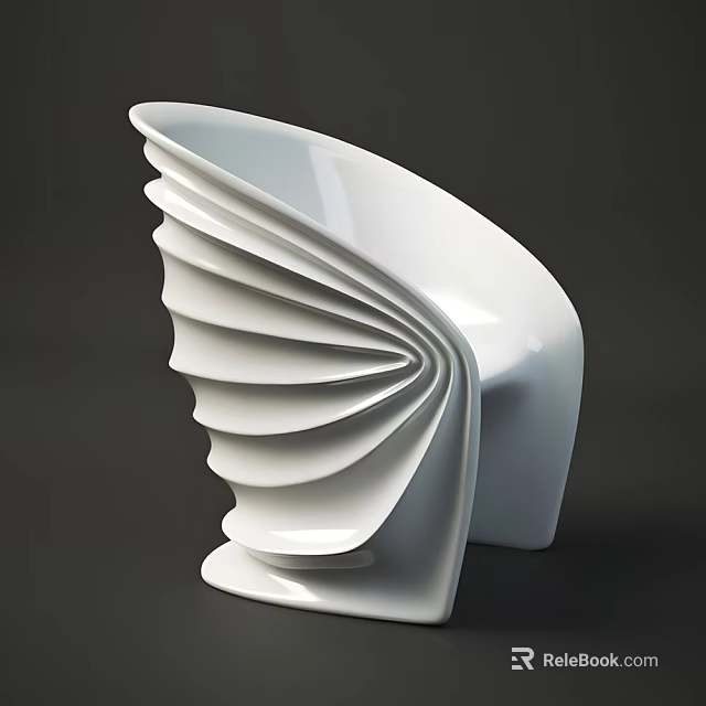 Minimalist Modern White Single Chair with Unique Layered Fan Shaped Structure 3d model 
