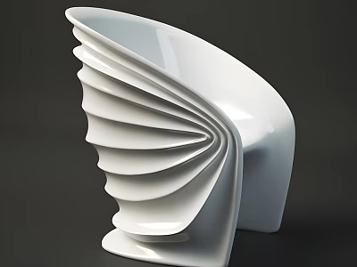 Minimalist Modern White Single Chair with Unique Layered Fan Shaped Structure 3d model