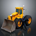 Yellow Construction Loader With Large Front Bucket Standing Next To Black Figure