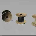Vintage Wooden Thread Spools With Metal Core And Rustic Decorative Design 3d model