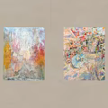 Two Vibrant Colorful Abstract Paintings Hanging on Light Colored Wall