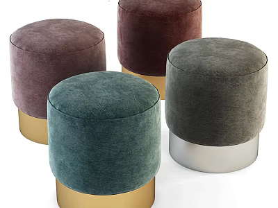 Stylish Round Velvet Ottoman Stools With Metal Bases In Multiple Colors 3d model