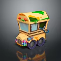 Cute Cartoon Yellow Cart With Green Yellow Toppings Red Lights Purple Wheels And Colorful Trim