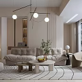 Modern Living Dining Room Interior With Beige Sofa Coffee Table Pendant Lights And Large Window