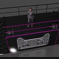 Stage With Purple Border Railing Cat Face Illuminated Design And Man Standing On Side Stairs