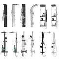 Shower Faucet Systems With Various Designs Handheld Rainfall Heads And Storage Shelves Black White Colors