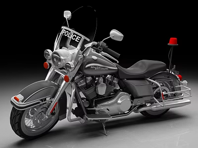 Classic Police Harley Davidson Motorcycle With Red Siren And Black Body 3d model