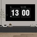 Contemporary TV Stand Featuring Large Screen TV Time Date Display And Decorative Accents
