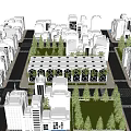 Cartoon City Aerial View With White Buildings Green Lawns Trees And Roads