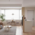 Soft Warm Cream Living Dining Room With Cozy Leather Sofa And Natural Wood Interior Design