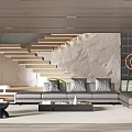 Modern Living Room Interior With Gray Sofa Marble Wall And Staircase Lighting 3d model
