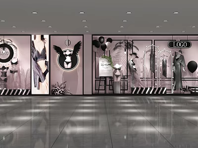 Stylish Shop Window Display With Lingerie Mannequins Clothing And Decorative Balloons 3d model