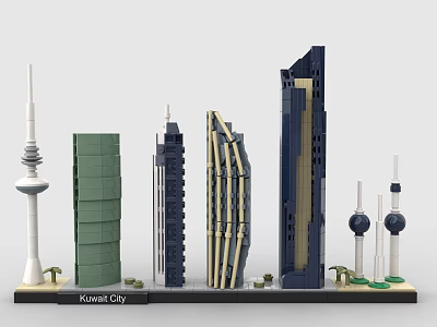 Detailed Kuwait City Skyline Building Blocks Model With Modern Tall Buildings 3d model