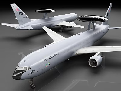 U S Air Force AWACS Aircraft Models With Radar Domes And Military Design 3d model