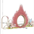 Garden Ornament With Circular Red Twig Structure Decorative Lights Arched Decor And Green Plants