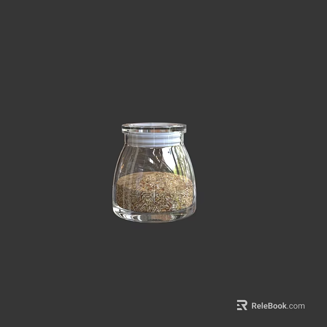 Clear Glass Jar Containing Brown Granular Substance Isolated on Gray Background 3d model 