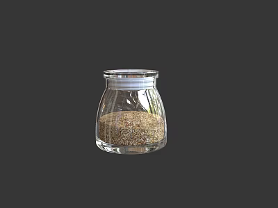 Clear Glass Jar Containing Brown Granular Substance Isolated on Gray Background 3d model