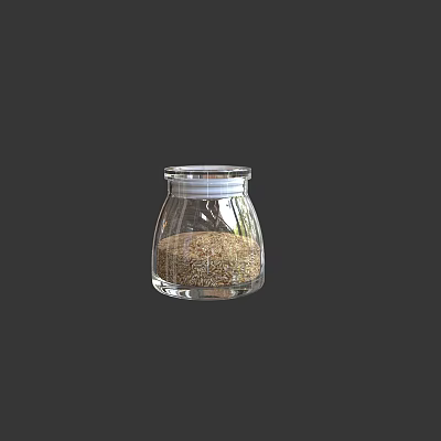 Clear Glass Jar Containing Brown Granular Substance Isolated on Gray Background 3d model
