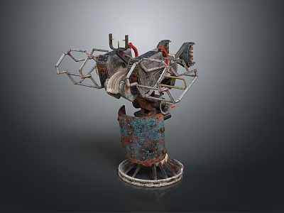 Rusted Worn Industrial Mechanical Device With Metal Structure Multiple Components And Circular Base 3d model