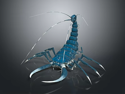 Artistic Detailed Blue Scorpion Metal Sculpture With Intricate Antennae And Sharp Claws Design 3d model