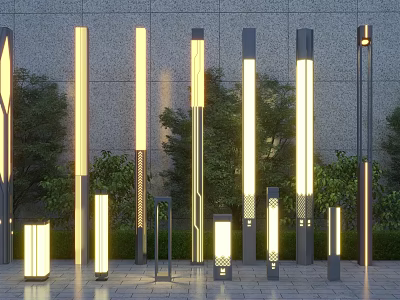 Modern Outdoor Lights With Various Tall Slim Designs For Garden And Building Exteriors 3d model