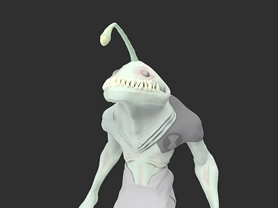 Game Movie Character 3D Model With Long Antenna Sharp Teeth Light Green Skin Humanoid Structure 3d model